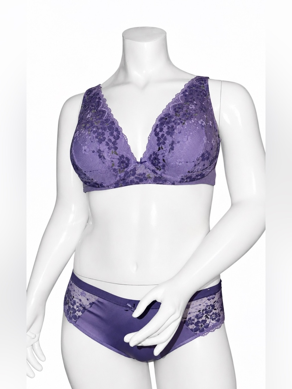 Lane Bryant Cacique lace set 38DD unlined plunge bra & hipster panty 18/20